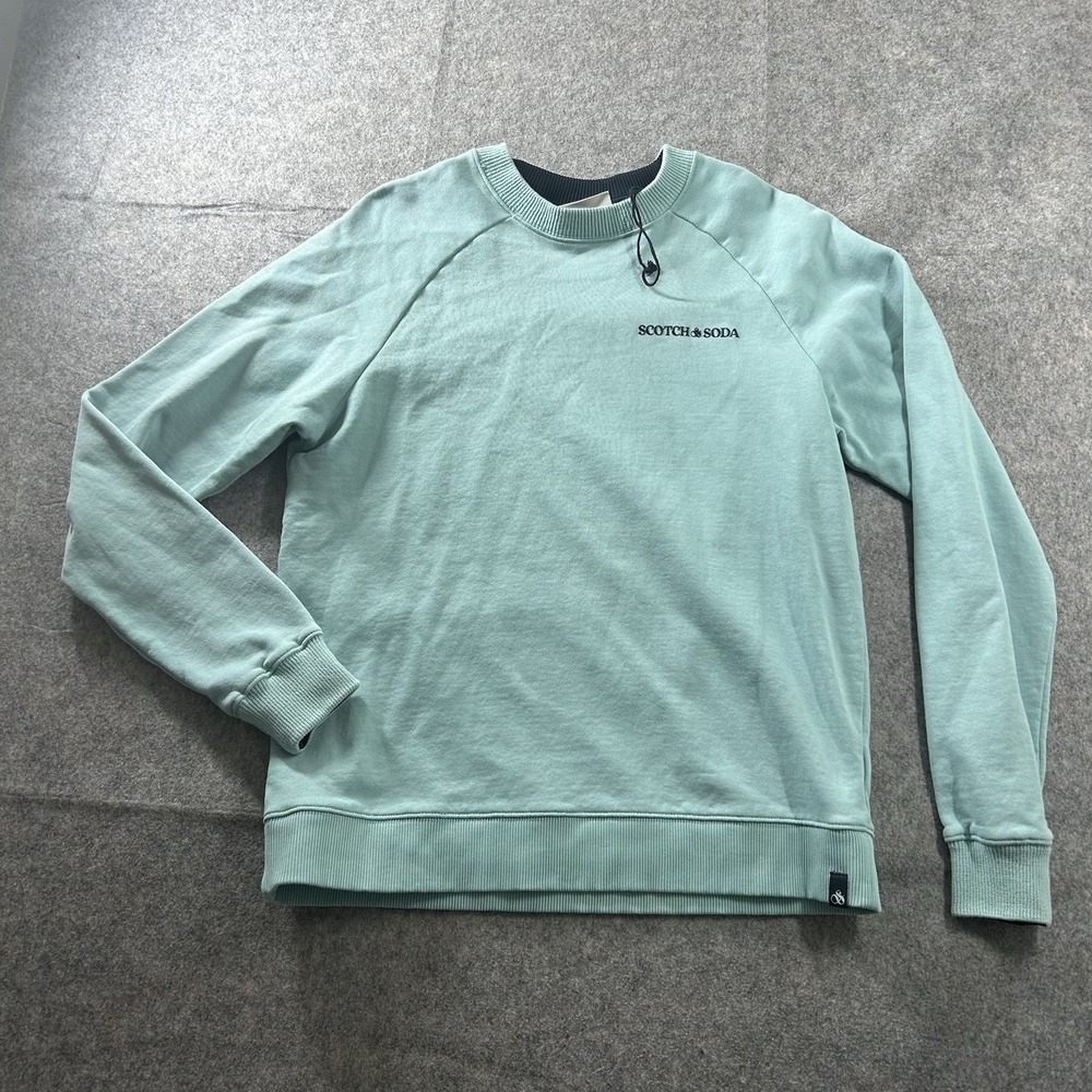 Scotch & Soda Men's Felpa Sweatshirt Medium Solid Blue Embroidered Crewneck